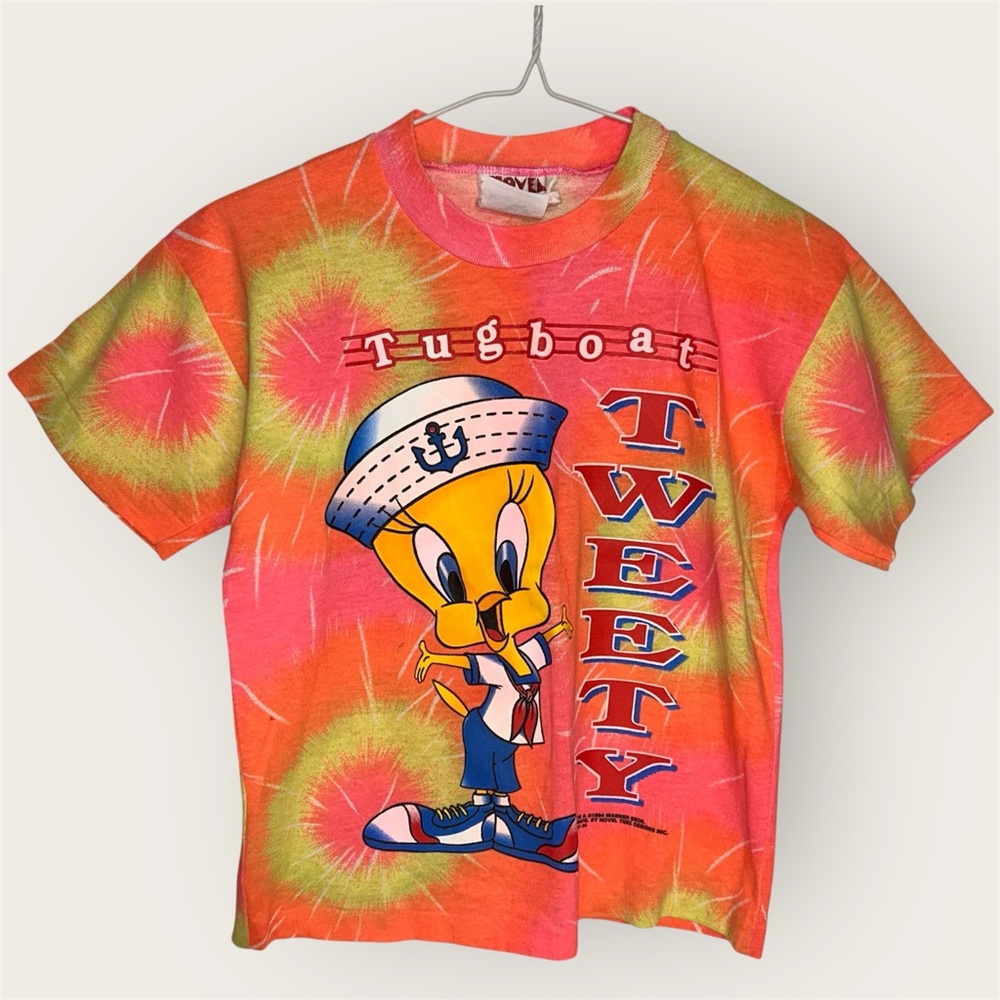 Vintage 1994 Warner Bros Tugboat Tweety Bird Tie Dye T-Shirt Novel Teez - Size M